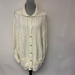 Talbots Sweater Size 3X Ivory Fisherman Knit Cardigan Classic Button Up Angora
